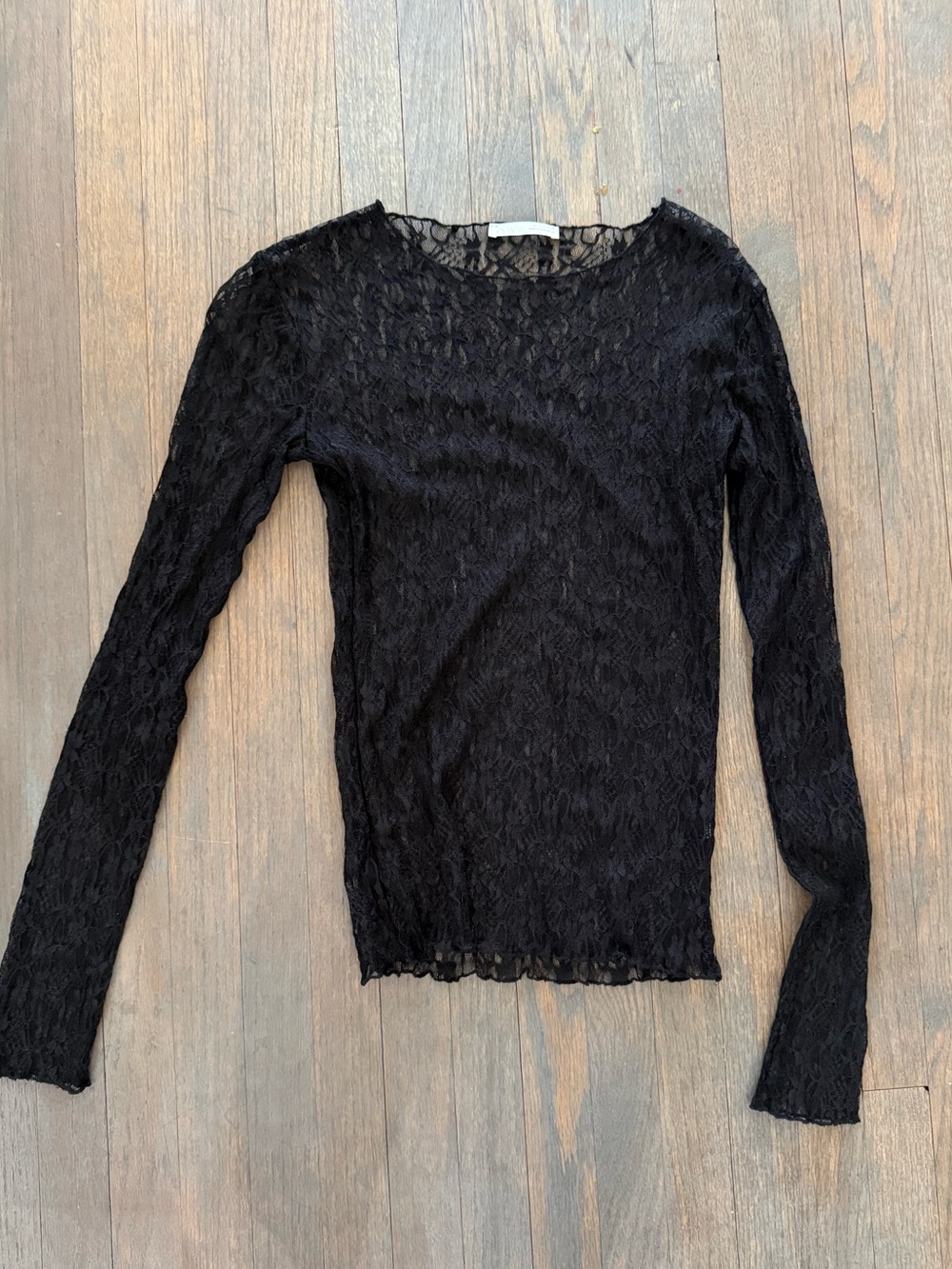 Zara Black Sheer Lace Long-Sleeve Top